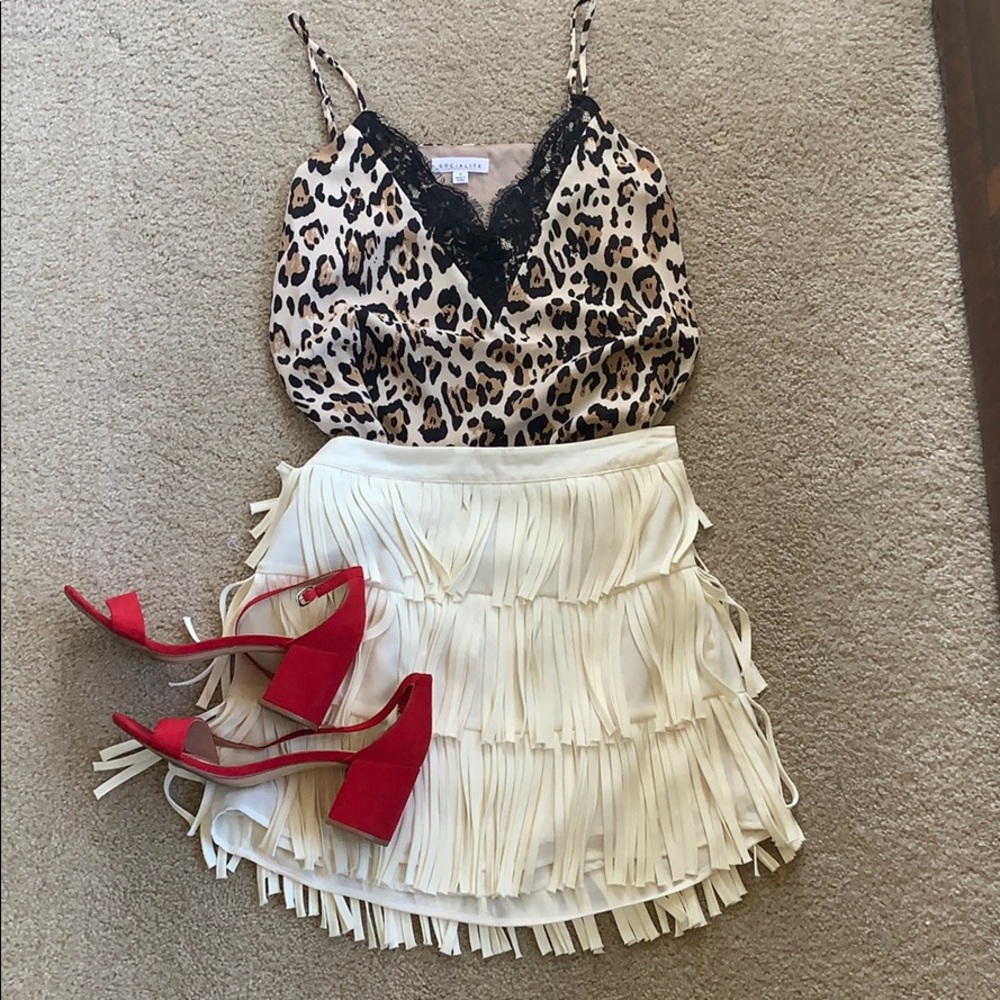 White Fringe Mini Skirt